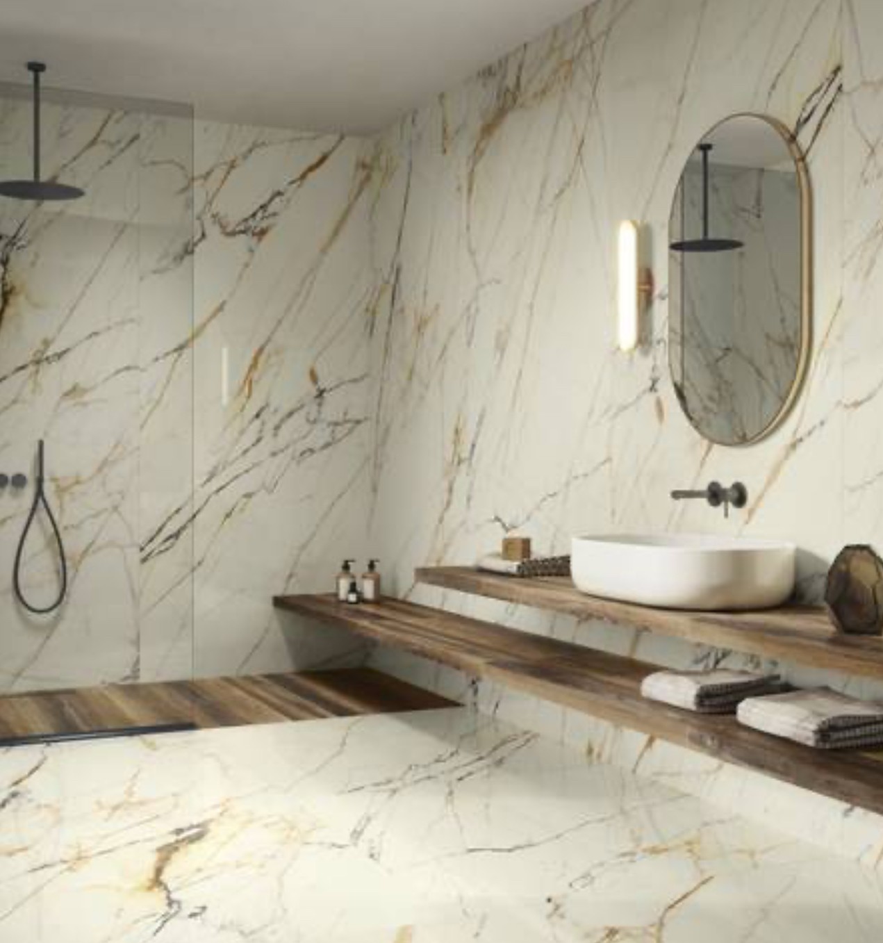 Calacatta marble large-format bathroom renovation — Ottawa
